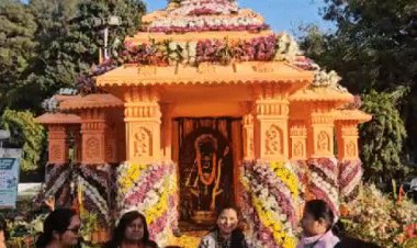 लखनऊ राजभवन में 6 फीट की लौकी,40 किलो के कद्दू:सेल्फी पॉइंट बना श्रीराम मंदिर; 635 प्रजाती के फूलों की प्रदर्शनी कर रही आकर्षित